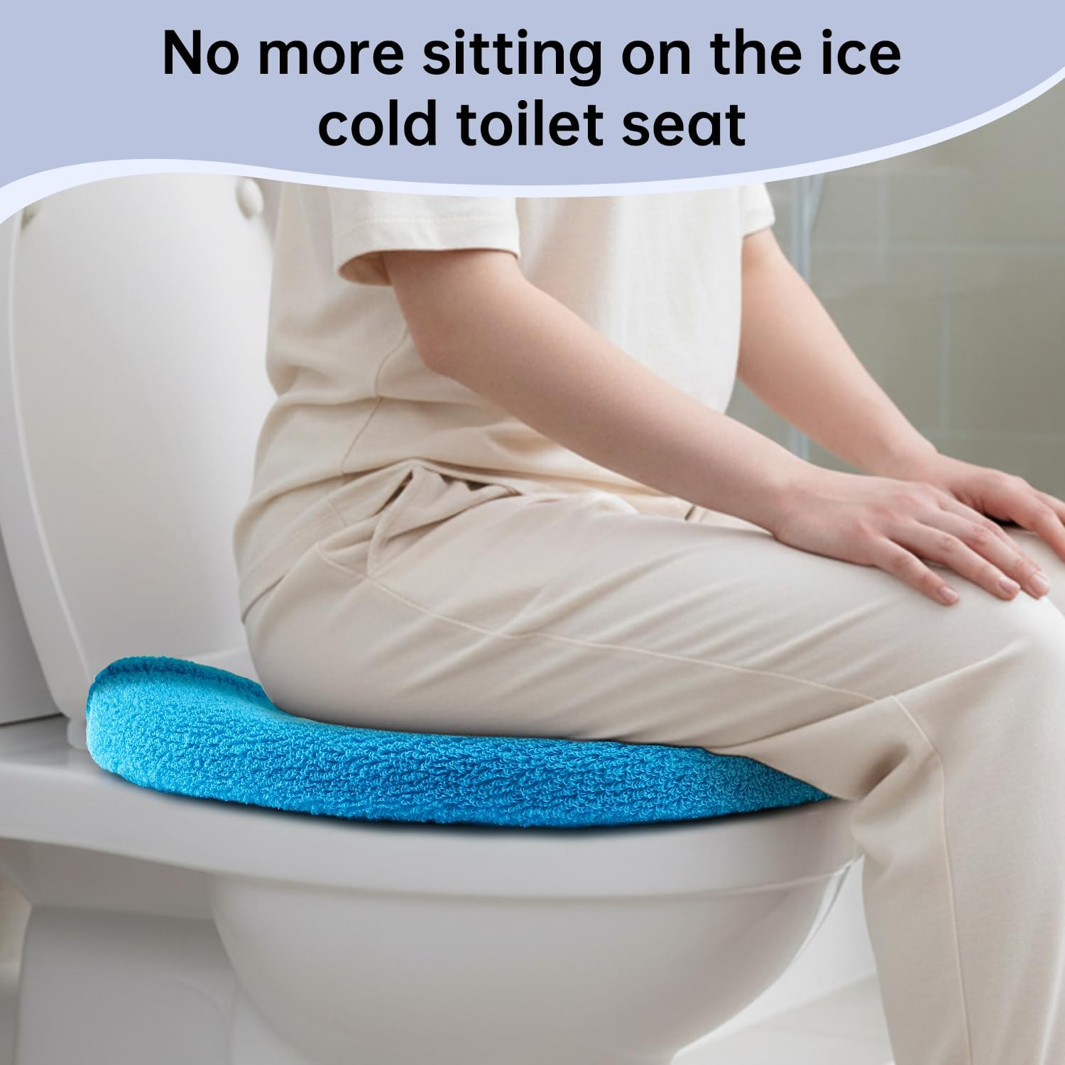 Toilet Seat Cover,Bathroom Soft Thicker Warmer with Snaps Fixed Stretchable Washable Fiber Cloth Toilet Seat Covers Pads Easy Installation& Cleaning (Sky Blue) (MTD21A) image number 4