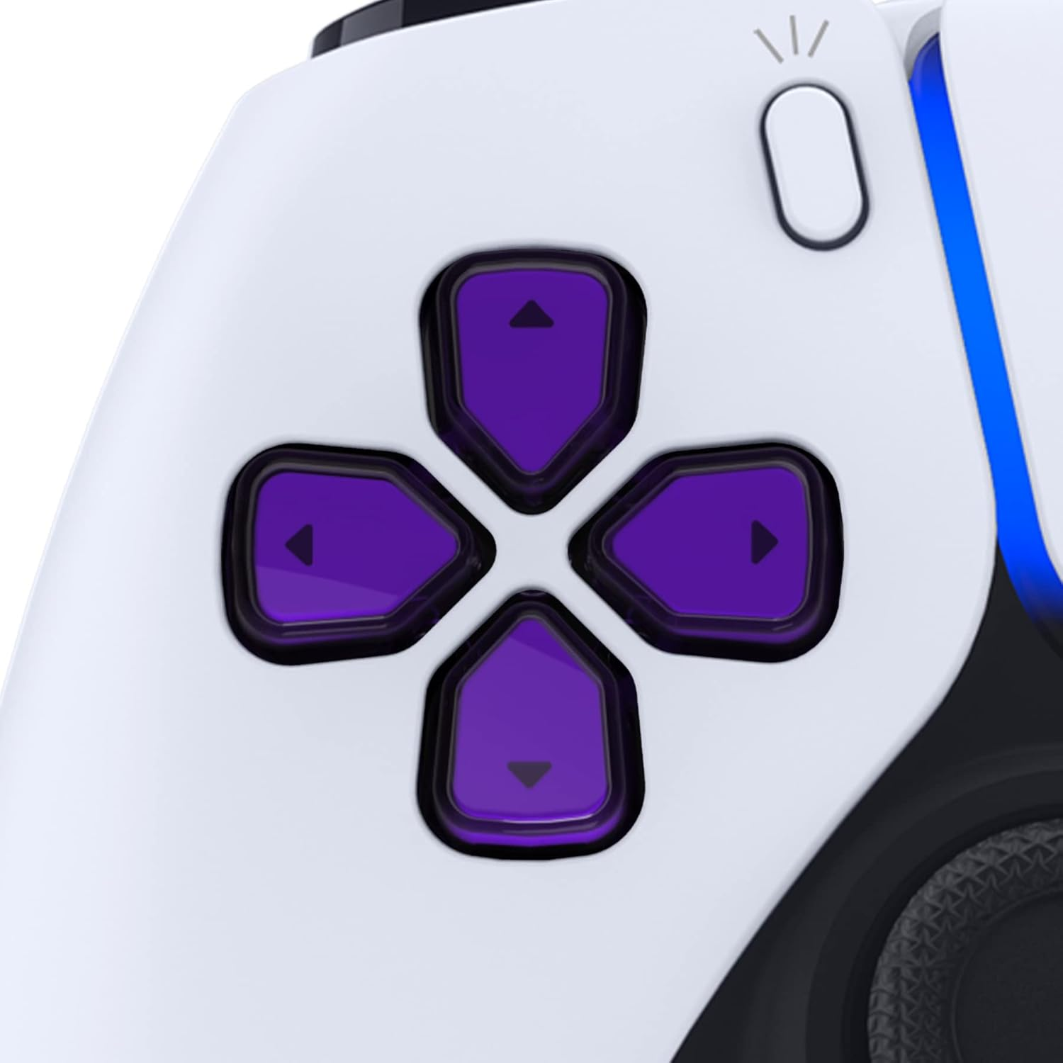 Extremerate Replacement Custom Dpad Action Buttons Three-Tone Purple & Clear with Redesigned Symbols D-Pad Face Buttons Compatible with Ps5 Controller image number 1