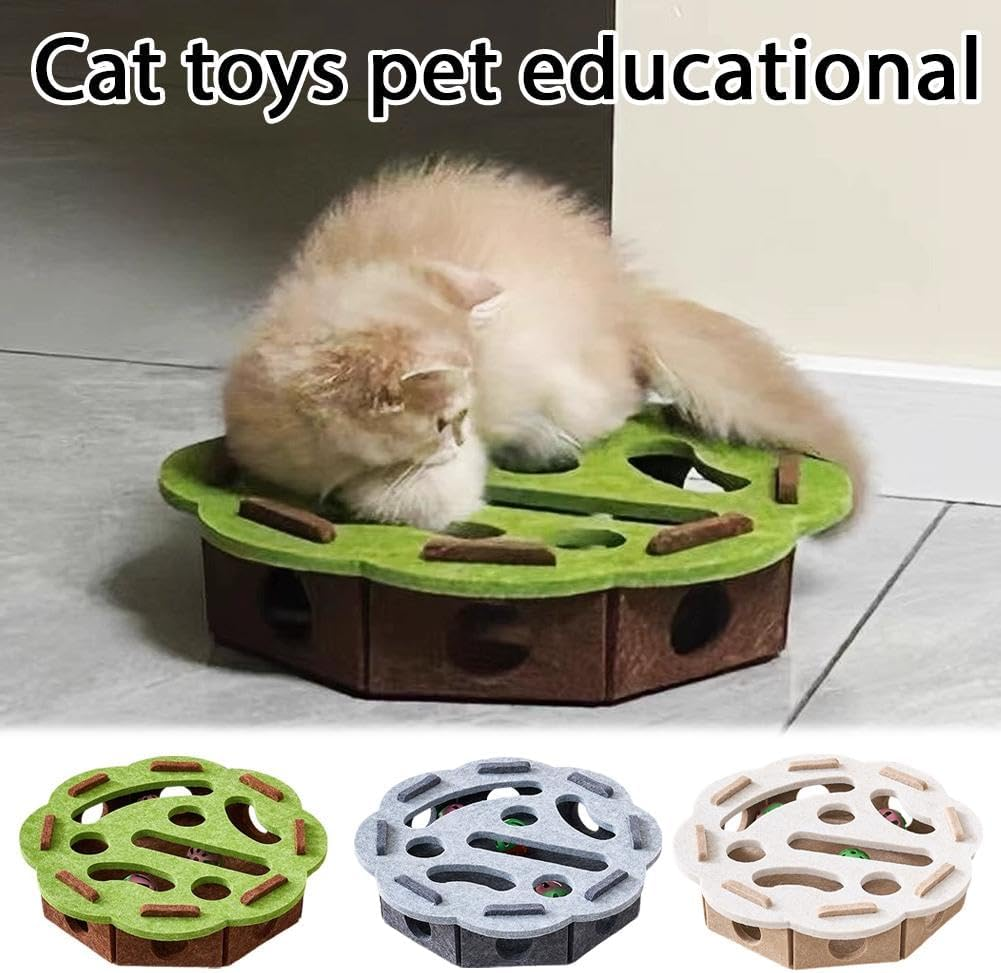 Cat Scratch Puzzle Enrichment Box, Interactive Cat Nail File Enrichment Box,Cats Nail File Scratcher with 3 Bells,For Indoor Cats Scratching & Hunting Mental Felt Maze Boxs (Gray) - Camel image number 7