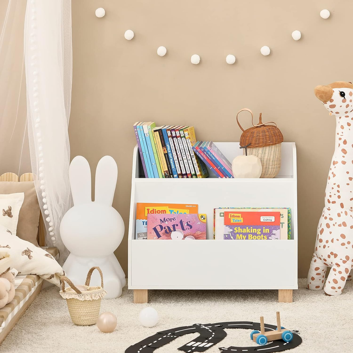 Sobuy Kmb54-W,Children Kids Storage Bookcase,Book Shelf Toy Shelf Storage Display Shelf Rack Organizer with 3 Storage Compartments,White image number 4