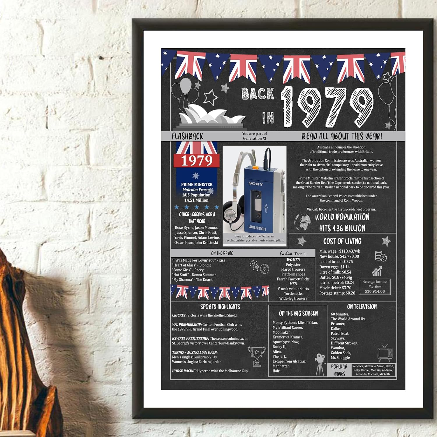 45Th Birthday Party Gifts - 45 Years Old Anniversary Poster for Men or Women. Back in 1979 Party Supplies. Birthday or Wedding Gift Ideas for Home Wall Decorations. Born 45 Years Ago Card A3 Size image number 3