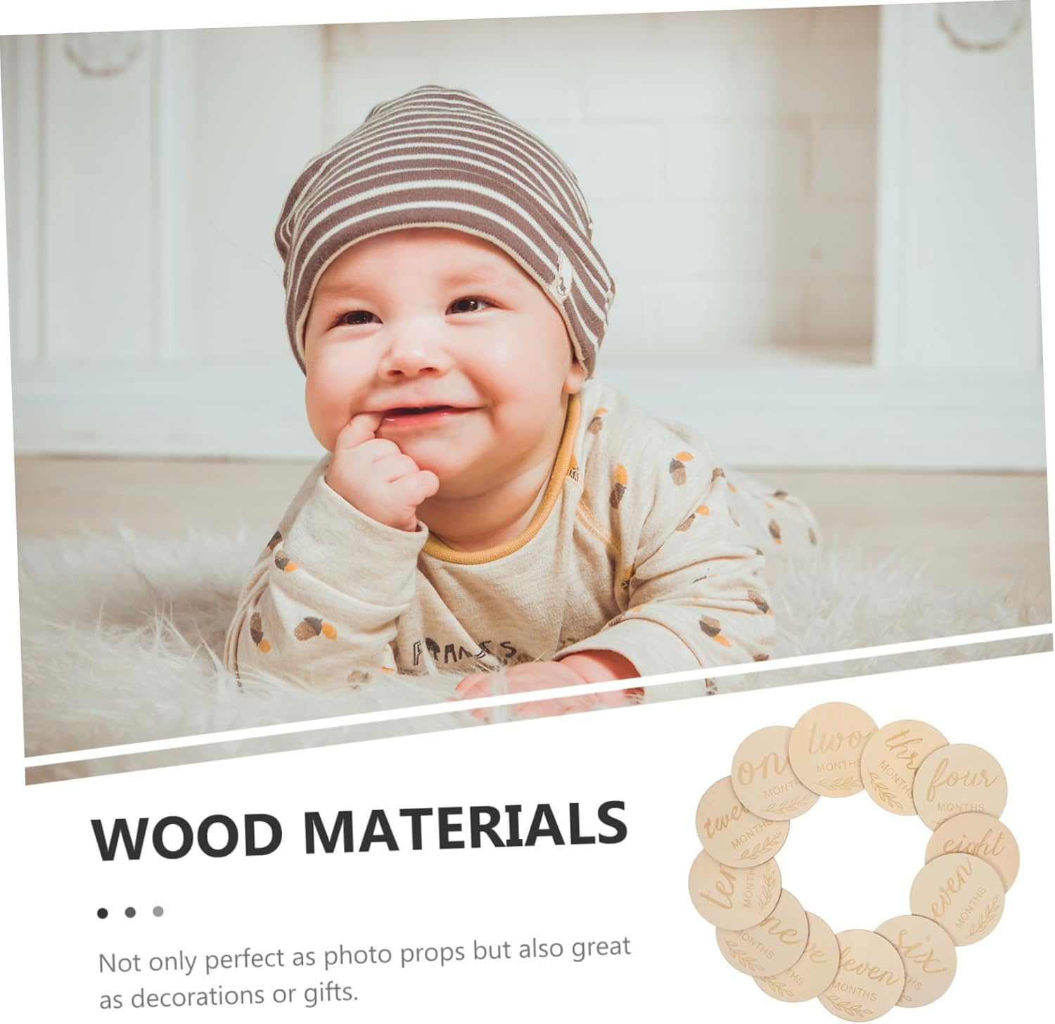 Anneome 12Pcs Milestone Wooden Discs Monthly Growth Cards for Newborns Double Sided Decorative Markers Safe Natural for Photo Props And image number 2