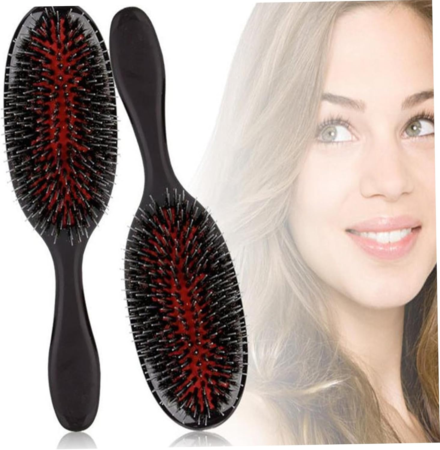 Boar Bristle Hair Brush, 8.5X2.6 Inch Hair Extension Brush with Comfortable Grip, Soft Natural Bristles Comb Paddle Detangling Hairbrush for Women Men- image number 4
