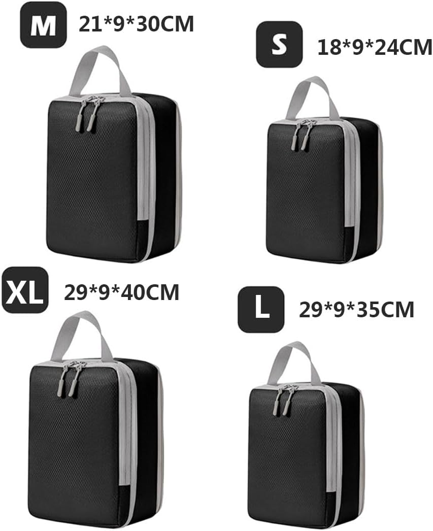Idopick Compression Packing Cubes for Travel,4 Set Packing Cubes for Suitcases,Travel Accessories Expandable Packing Organizers for Carry On, Black