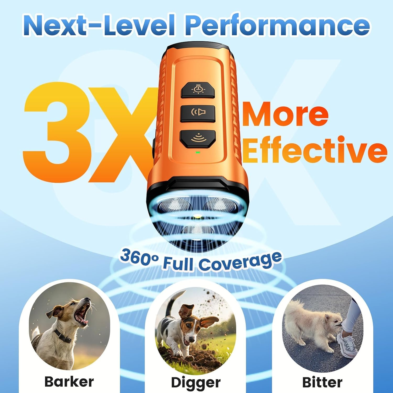 Dog Bark Deterrent Device 3X anti Barking Device for Dogs, 5 Modes Stop Neighbors Dog Barks No More Safe for All Dogs 50FT Bark Control Indoor Outdoor with Flashlight,Rechargeable Training Device image number 2