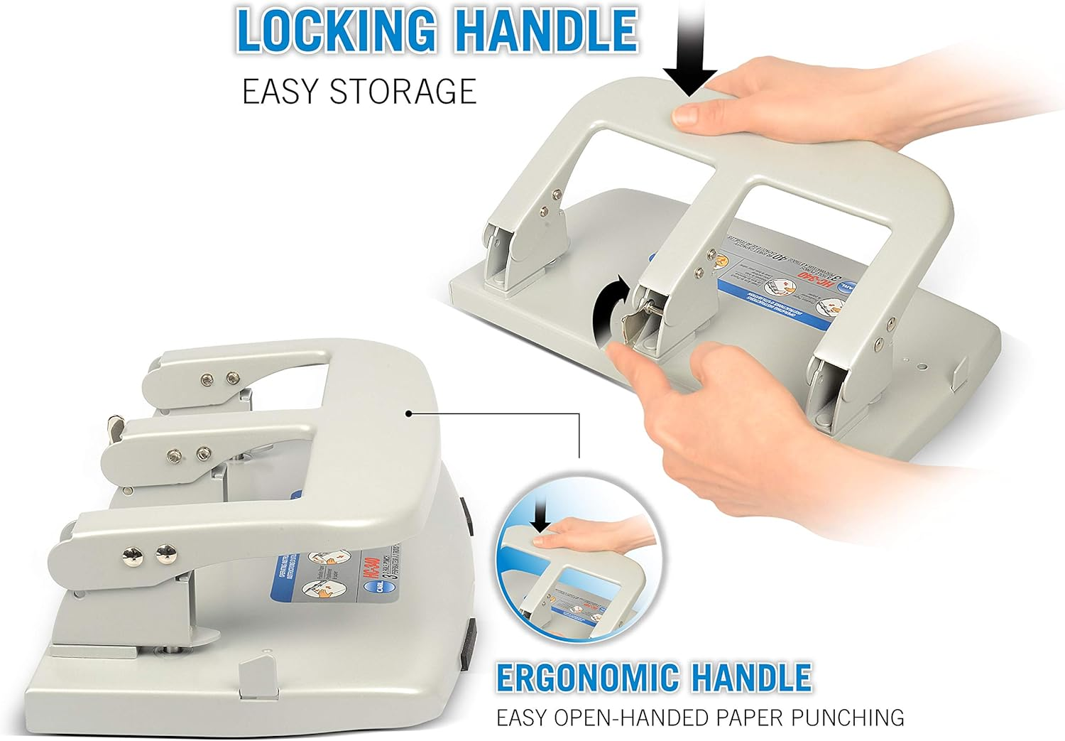 CARL, Medium-Duty 3 Hole Paper Punch, 40 Sheet Punch Capacity, Metallic, Model:Hc-340 image number 4
