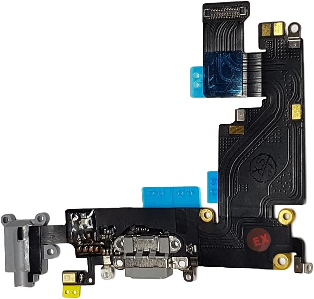 Smartex&reg; Charging Socket with Flex Cable Compatible with Iphone 6 Light Grey - Dock Connector with Integrated Microphone, Home Button, Speaker Connection