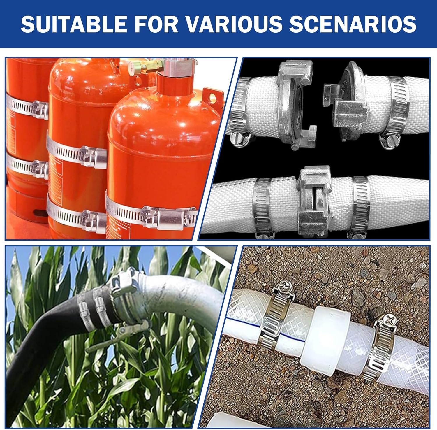 Hose Clamp Set, 4M Heavy Duty Metal Strapping with Holes & 8 Fasteners, Large Adjustable Worm Gear Hose Clamps Stainless Steel Pipe Clamps, Band Clamp for Automotive, Mechanical Applications (1+8) image number 1