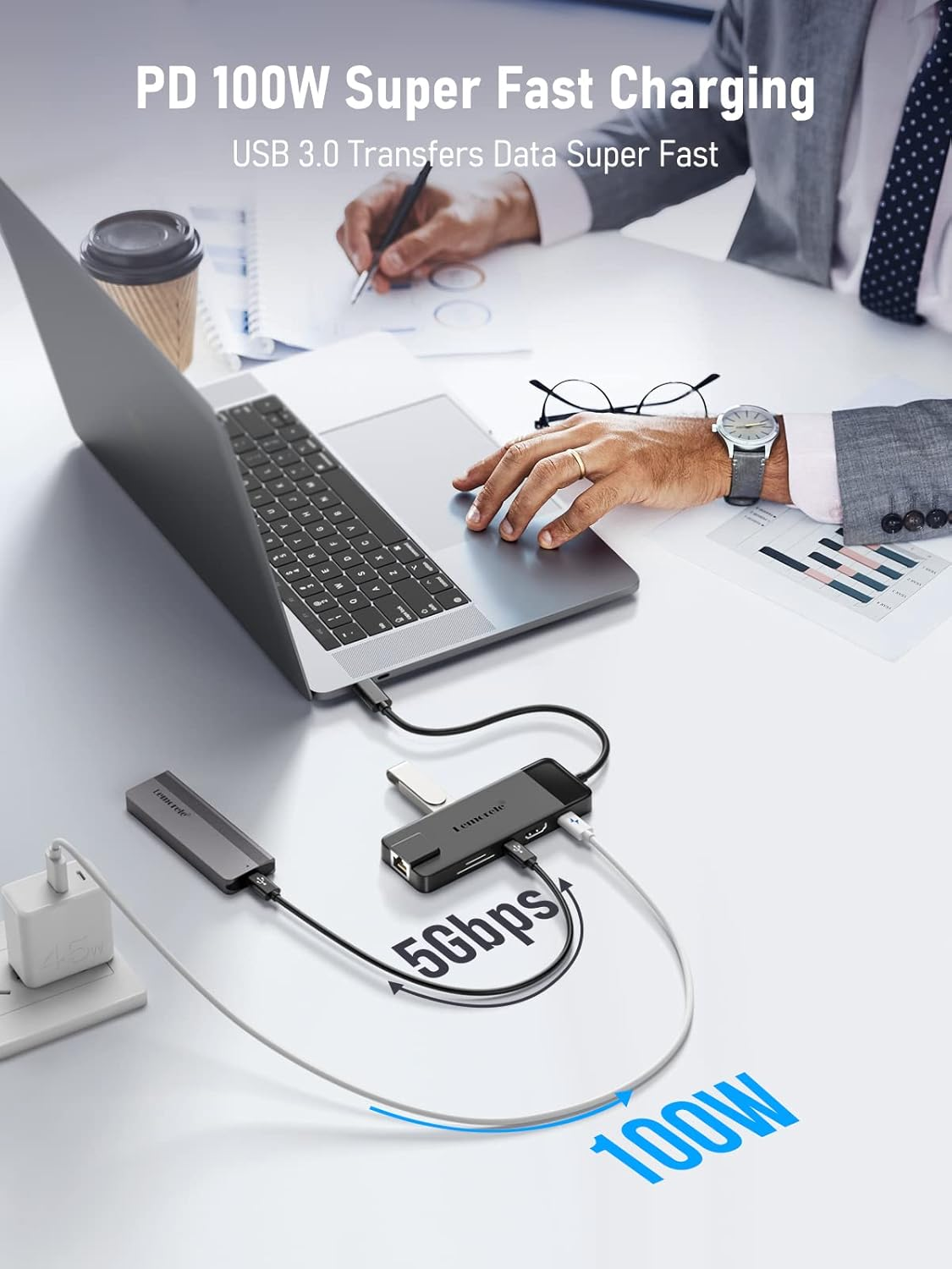 Lemorele USB C Hub Multiport Adapter 10-In-1 USB C Dongle for Macbook Pro Air, Gigabit Ethernet with 4K HDMI, 100W PD, USB 3.0 5Gbps Port, SD/TF Card Reader Adapter, Compatible for Windows/Mac/Ipad&hellip; image number 1