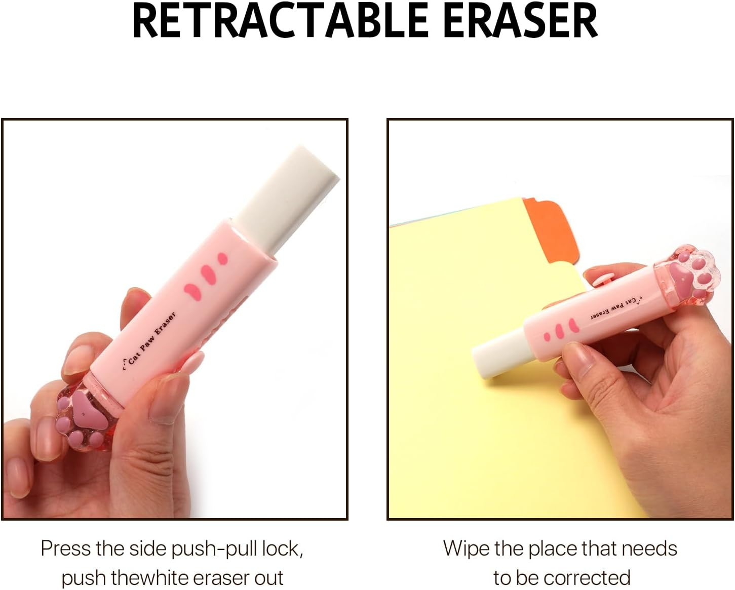 VANANA 9 Pcs Cute Cat Paw Stationery Set Pencil Sharpener Retractable Eraser Correction Tape Sticky Notes Ruler Mini Scissors Utility Cutter School Office Supplies(Pink) image number 4