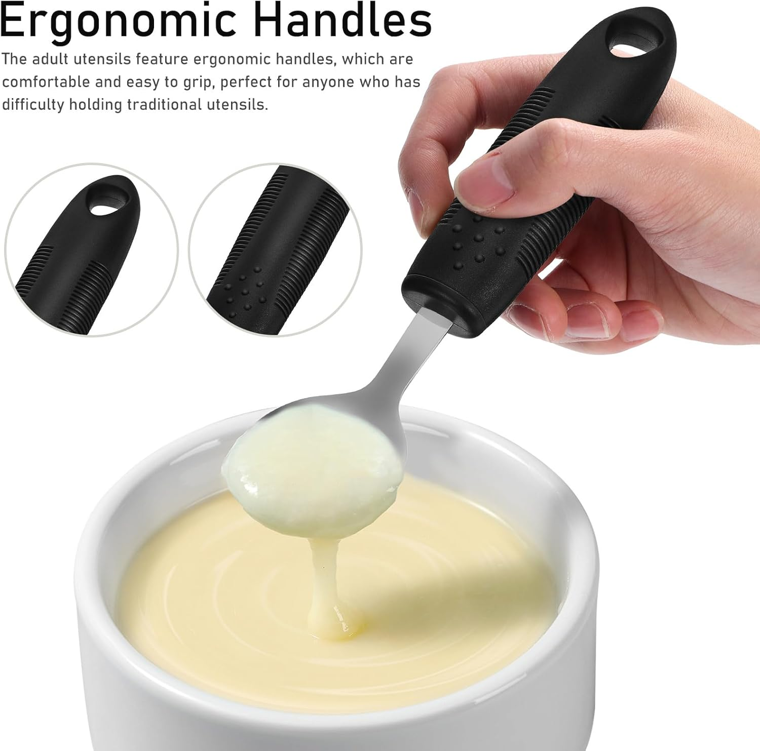 1 Set Adaptive Utensils Set Aid Silverware Stainless Steel Spoon Fork and Knives Self-Feeding Cutlery for Disabled Adults Elderly image number 3