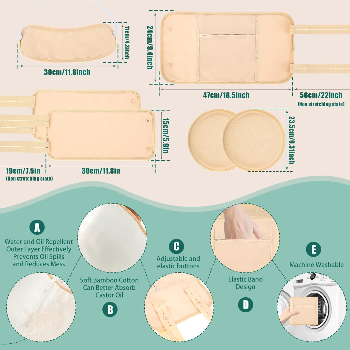 6 Pcs Oil Pack Wrap, Waist Neck Oil Pack Set, Organic Oil Pack, Organic Cotton Flannel for Oil Packs, Oil Pack Kit for Waist and Neck, Khaki (A 2) - A 2 image number 5