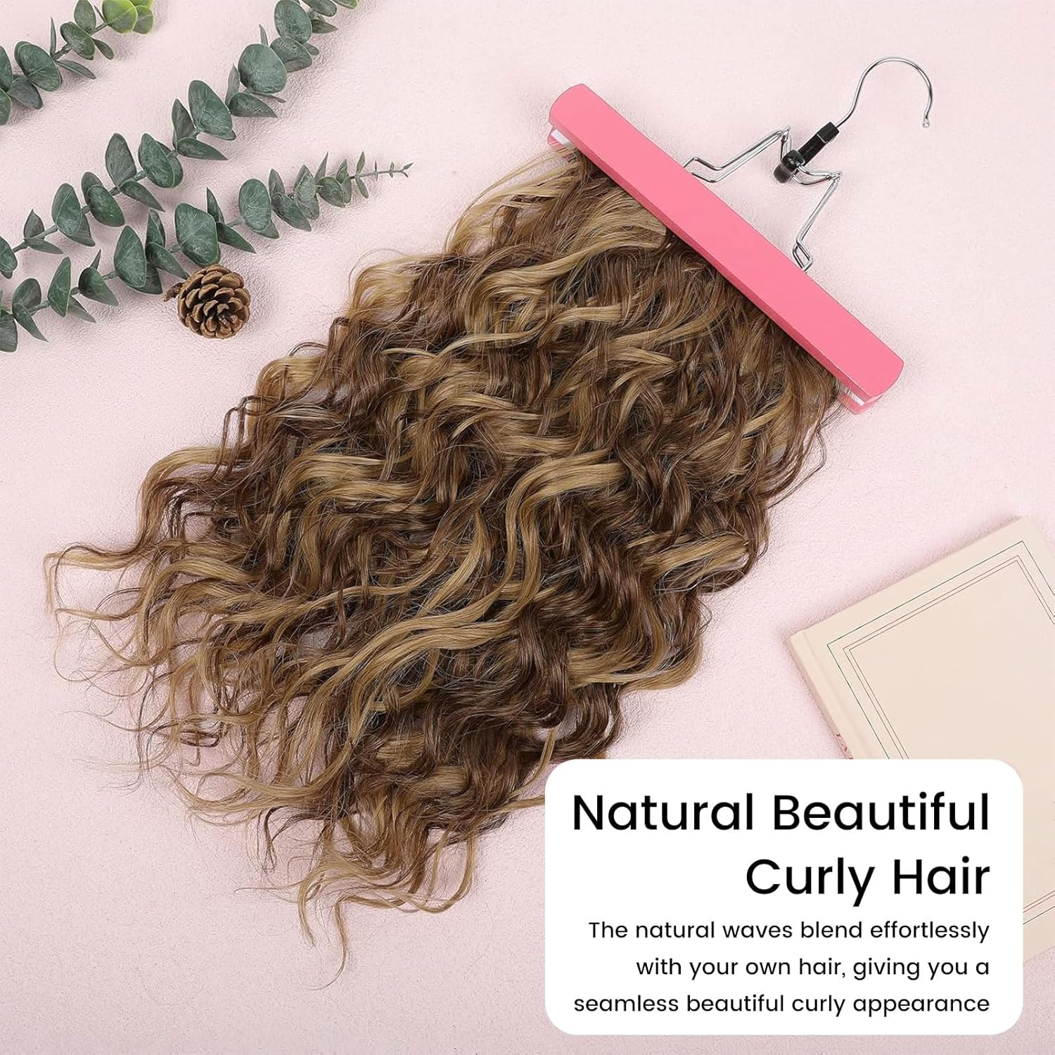 Lunarcharm 4 Pieces Curly Hair Extensions 40 Cm Clip in Hair Extensions Short Curly Invisible Natural Hairpieces for Women Chocolate Brown with Highlights image number 6