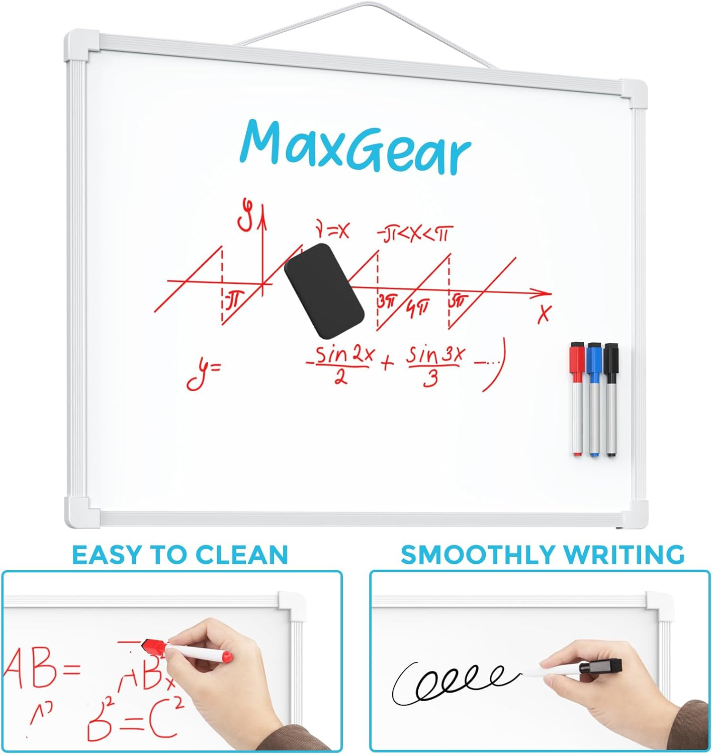Double-Sided Dry Erase Board for Wall, 16"X12" Hanging Whiteboard, Small Dry Erase White Board with 3 Markers&4 Magnets, Portable Whiteboard for Students - Planning, Drawing, Memo, to Do List image number 2
