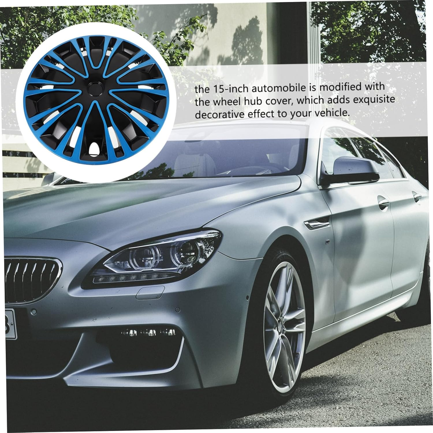 BRIGHTFUFU 15-Inch Car Hubcaps Blue Black Decorative Wheel Cover Universal Automotive Rim Caps for Vehicle Exterior Accessories