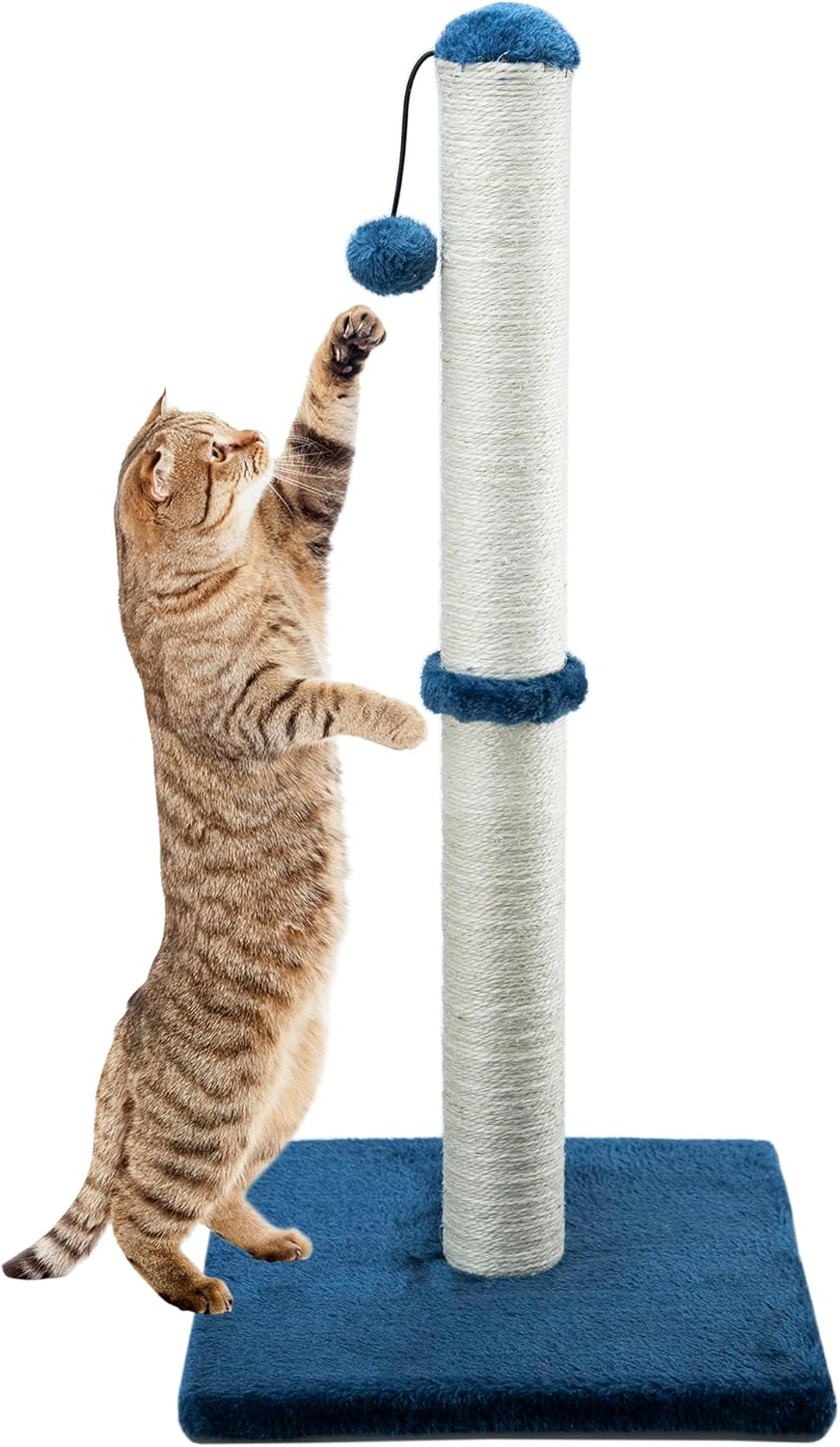 Dimaka 29" Height Tall Cat Scratching Post, Claw Scratcher with Sisal Rope and Covered with Soft Smooth Plush, Vertical Scratch [Full Strectch] for Standard Size Cats. (Beige)