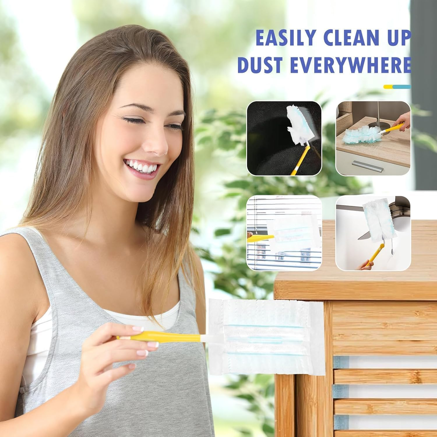 Dusters for Cleaning, 30 PCS Duster Refills with 1 Yellow Handle, Blue-White Core Duster for Multi-Surface Cleaning, Heavy Duty Unscented Replacement, Compatible with 180&deg; Use image number 5