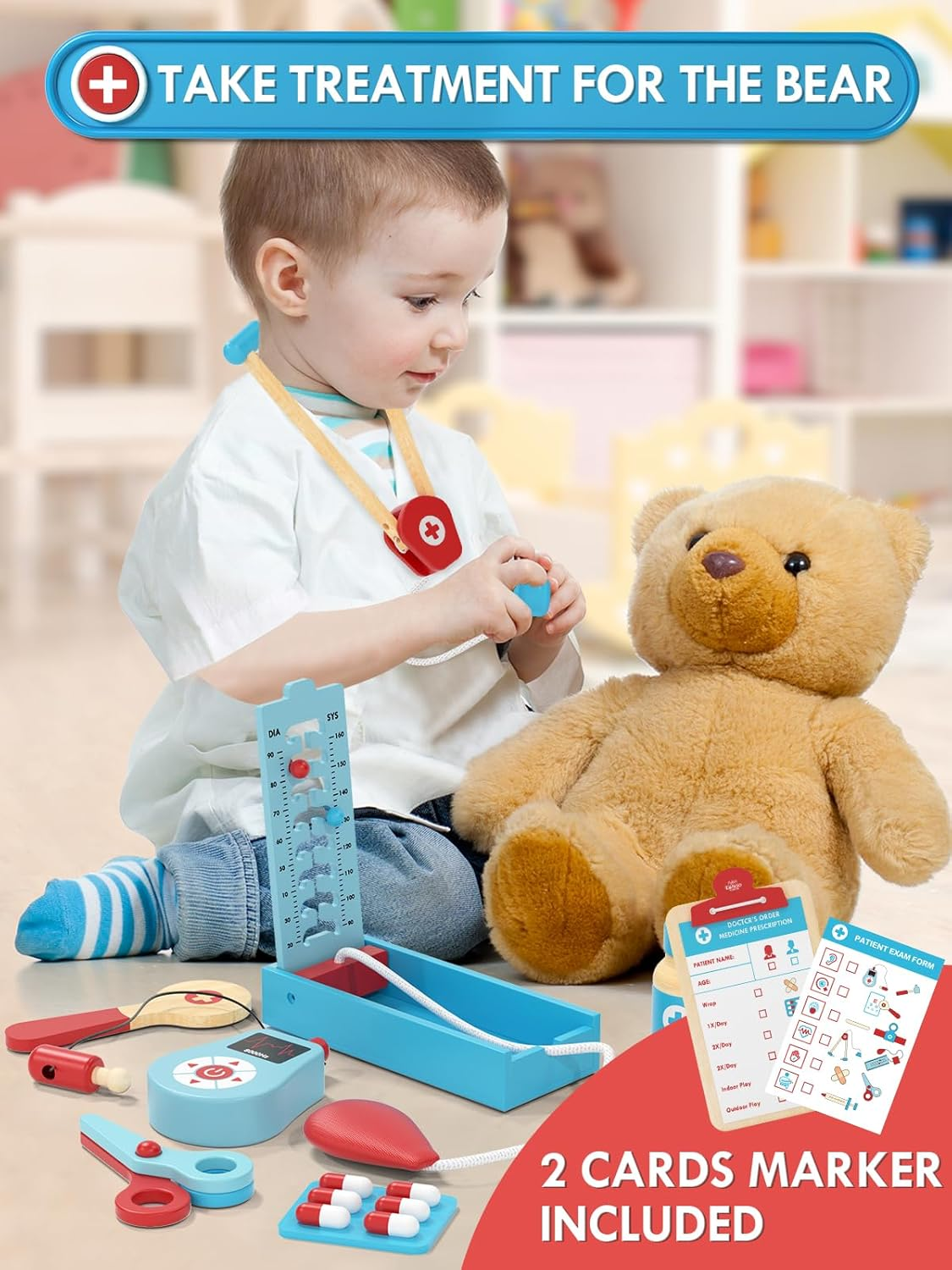 Kids Doctor Set, Toy Medical Kits 23 PCS, Pretend Play Doctor Kit Kids with Doctor Costume Doctor Bag Stethoscope, Role Play Set for 3 4 5 Year Boys image number 5