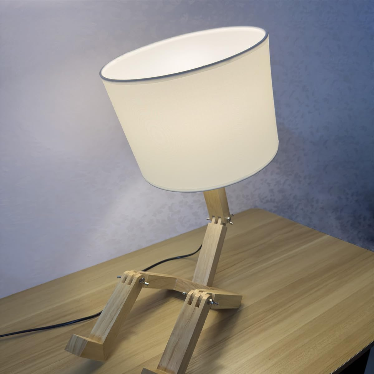 Cute Desk Lamp,Wooden Robot Table Lamps for Bedroom,Adjustable Head Unique Bedside Fun Funky Person Lamp for Home,Dorm Room,Kids Room,Office image number 4