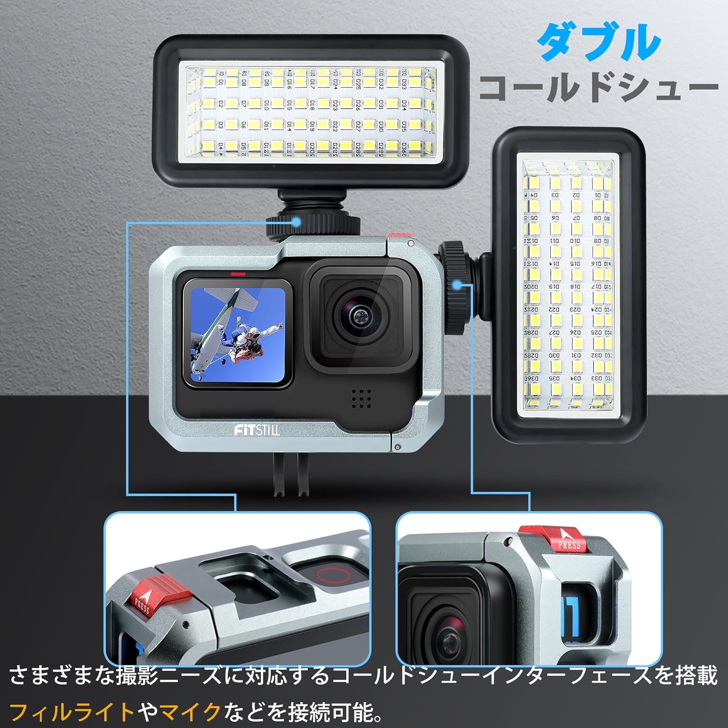 Fitstill Aluminum Alloy Frame for Go Pro Hero 13/12/11/10/9, Camera Cage Metal Frame Aluminum Alloy Protective Cage Case Action Camera Rig with 2 Cold Shoe Mounts and 1/4 Thread Ports Abrasion image number 3