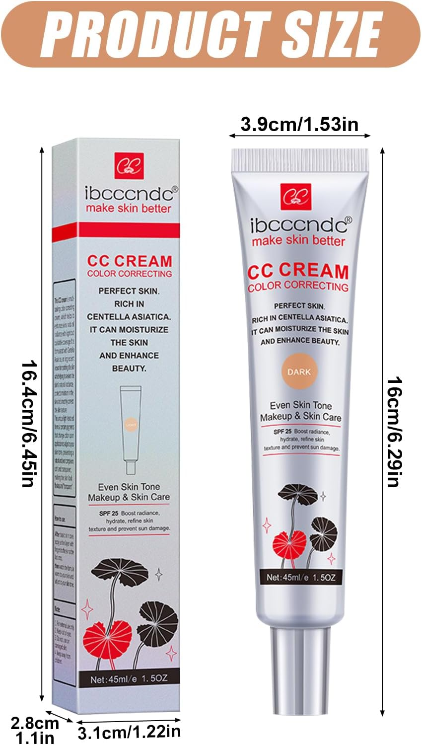 CC Cream - Lightweight Foundation and Hydrating Serum for Even Tone, Texture Refinement, Makeup and Care - 45Ml (Drak Color) image number 1