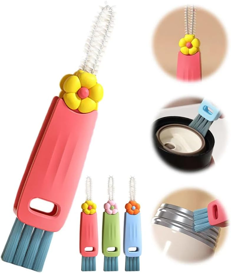 3 in 1 Cup Lid Cleaning Brush, 2024 Upgraded Bottle Cleaning Brush, Crevice Cleaning Brush Set for Baby Bottle, Rotatable Cup Lid Cleaner Mouth Scrubber (A-Red) - A-3 Pack image number 6