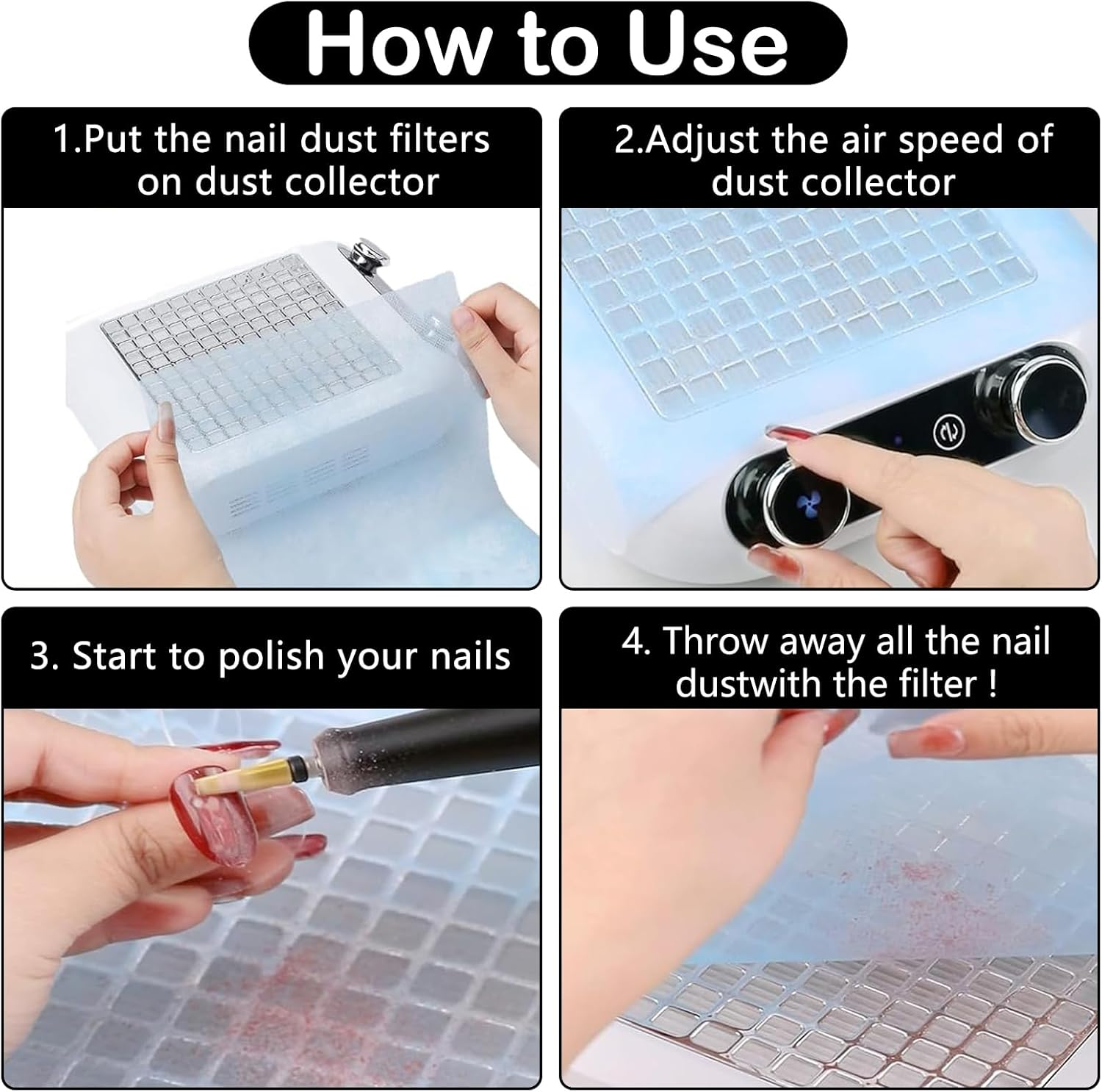 200Pcs Nail Dust Collector Filters - Breathable Non-Woven Paper for Multifunctional Nail Vacuum Accessories - Self-Resizing and Blue image number 3