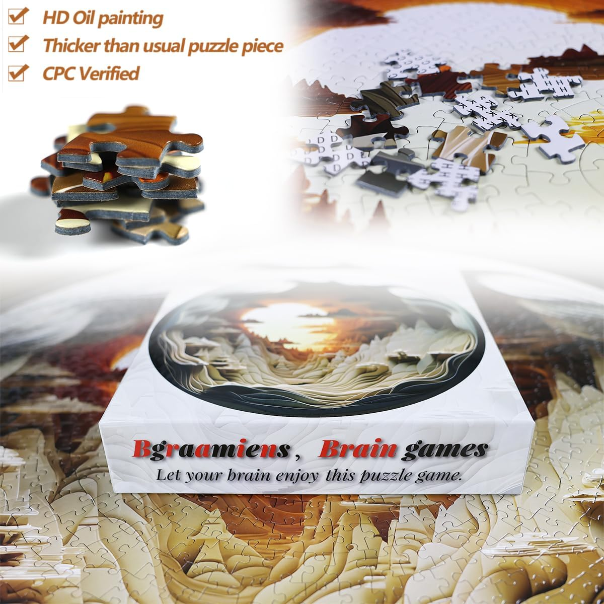 Bgraamiens Puzzle-Dawn- 3D Visual Dawn inside a Cave 1000 Pieces round Puzzle for Adult, Hard Challenge Puzzle for Adult image number 1