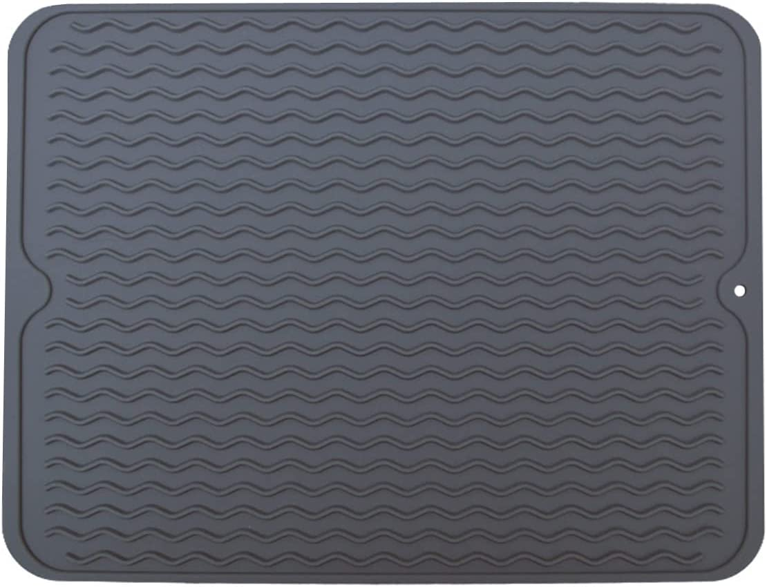 Silicone Dish Drying Mat, Multiple Usage Dish Drying Mat, Easy to Clean,Heat-Resistant Silicone Mat for Kitchen Counter/Sink/Bar/Bottle/Cup (Black)