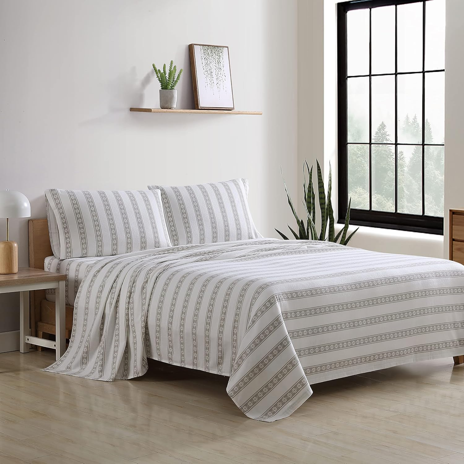 Eddie Bauer - Full Sheets, Cotton Flannel Bedding Set, Brushed for Extra Softness, Cozy Home Decor (Snowflake Fair Isle, Full)