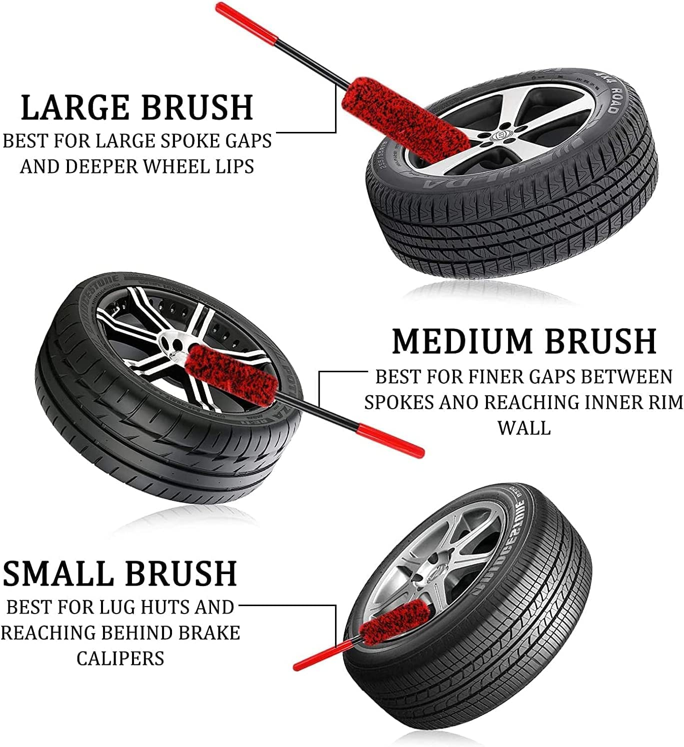 3 PCS Car Wheel Cleaning Kit, Soft Wheel Woolies Cleaning Brush, Detailing Brush for Cleaning Wheels, Rims, Fenders image number 3