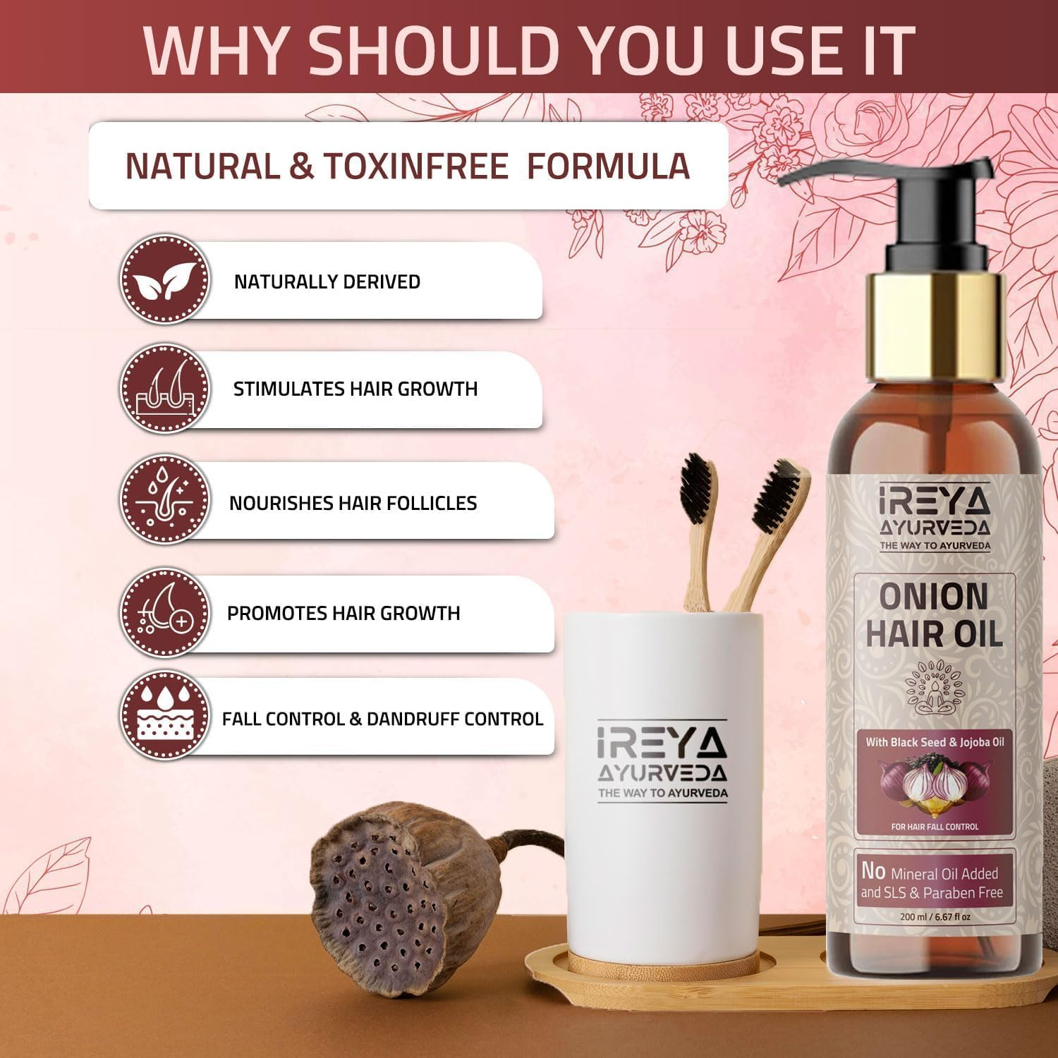 Onion Hair Oil Black Seed for Hair Growth | Red Onion Hair Oil with Jojoba Oil & Castor Oil 200Ml | No Minerals and Preservatives. image number 1