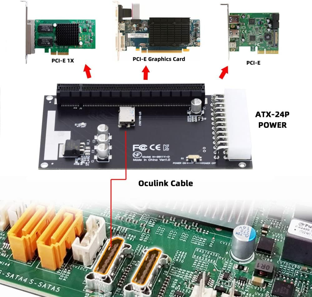 Cablecc 4X OCULINK SFF-8612 SFF-8611 to Pcie Pci-Express 16X Adapter with ATX 24-Pin Power Connector for Motherboard Graphics Card image number 4