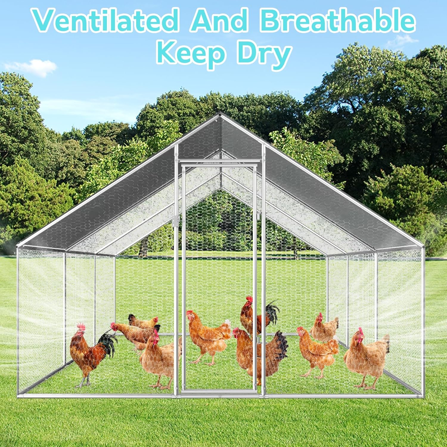 Chicken Coop Large Rabbit Hutch Pet Cage, Walk in Poultry House Coops Hen Run Ferret Habitat Farm Enclosure,2.75 X 6 X 1.92 M image number 5