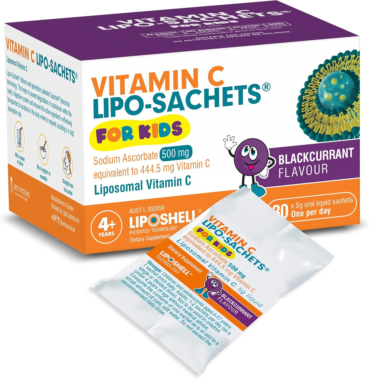 Lipo-Sachets Kids Liposomal Vitamin C - 500Mg per Serving for Children&rsquo;S Immune Support - Blackcurrant Flavour Vitamin C for Kids - High Absorption, No Added Sugar - 30 Packets image number 3