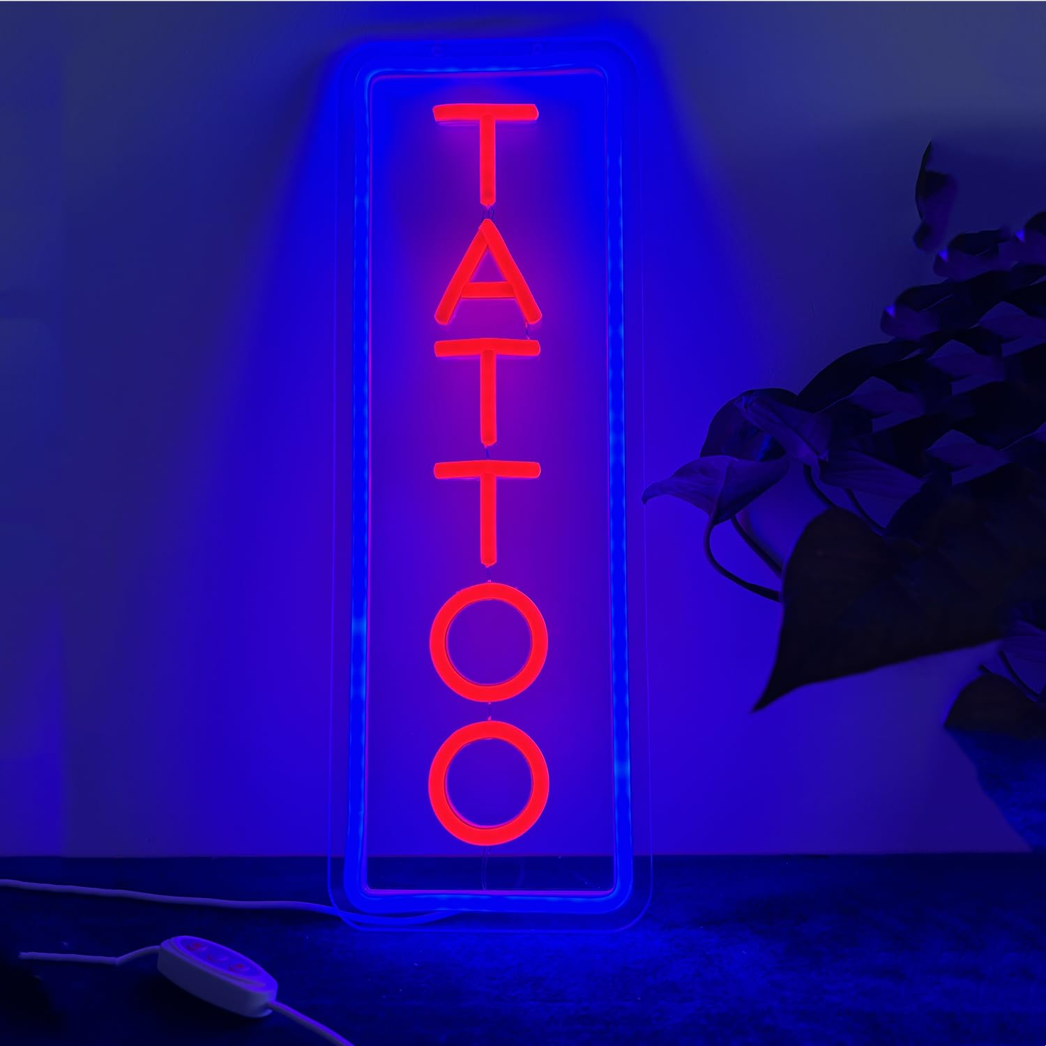Dimmable Tattoo Neon Sign,Led Reusable Neon Signs,Arylic Ice Blue Tattoo Shop Sign with Dimmer for Tattoo Salon, Studio, Shop Plaque,Tattoo Gifts for Friends,16X5.9In(Blue+Red) image number 1