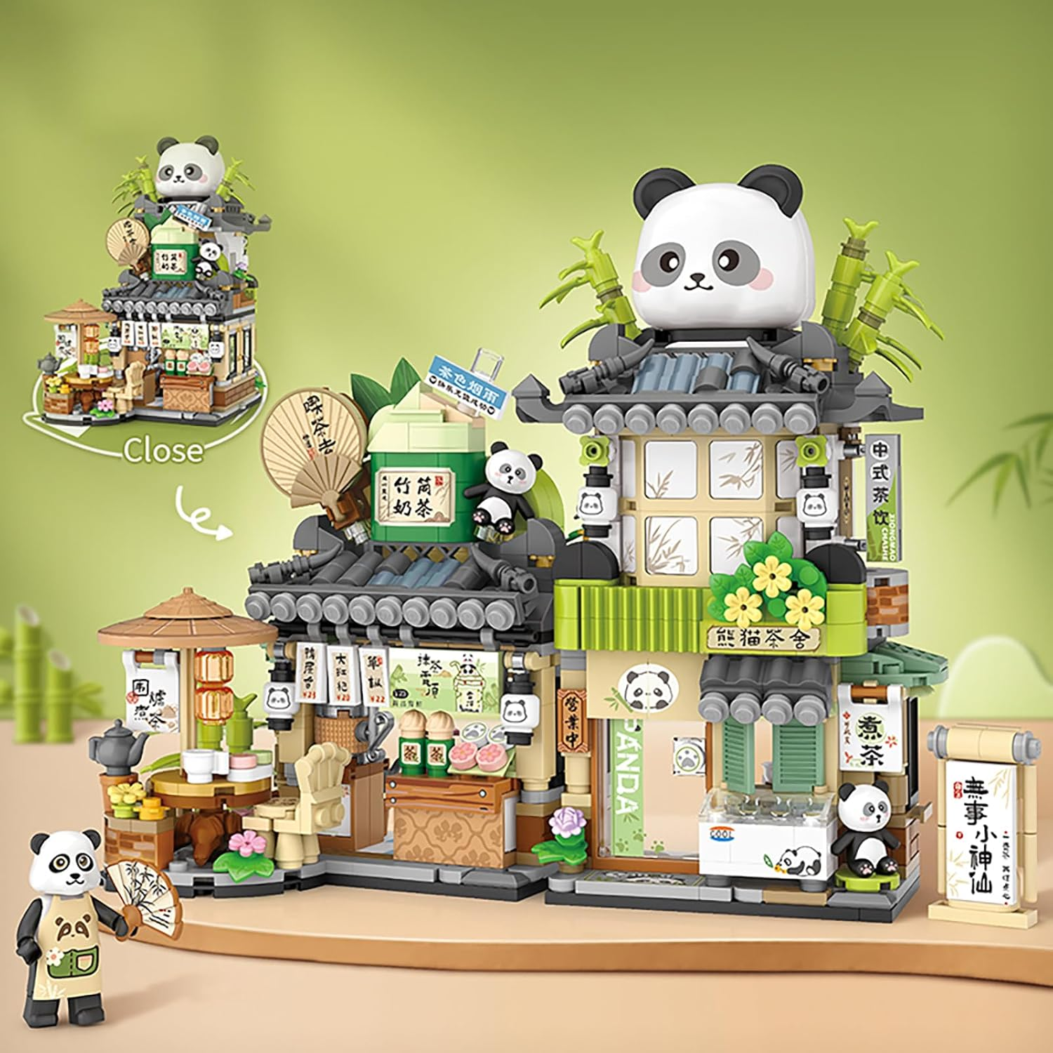 Toymart Panda Tea House Mini Building Blocks Set &ndash; 860 Pcs Chinese Teahouse Model with Panda Figurines, Foldable Display Brick Kit, Micro Brick Architecture Toys image number 2