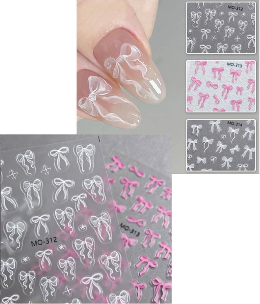 Nail Art Stickers Self-Adhesive Design, Butterfly & Bow Stickers for Nail Decoration - Set of 5 Sheets with Tweezers - Geiwogwc image number 4
