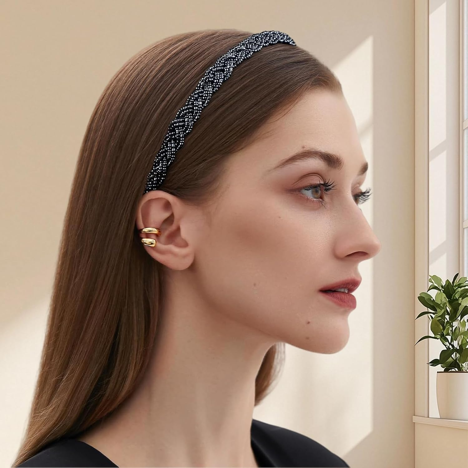 SSKHE Rhinestone Headbands, Dark Blue Glitter Dirndl Costume, Hair Accessories, Blue Metal Hair Band, Crystal Headbands, Princess Headband for Wedding, Communion, Carnival, Pack of 3 image number 3