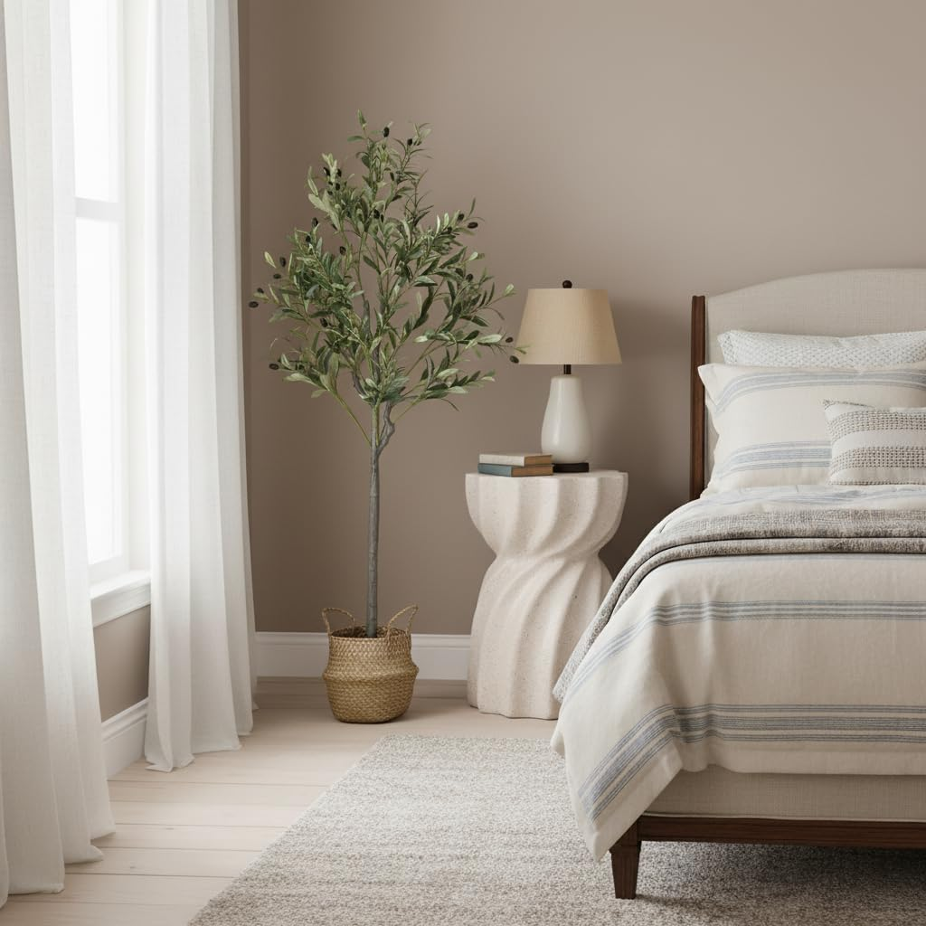 BRMM MIA Modern Decorative Garden Side Table Heavy Duty Patio Sturdy Faux Terrazzo Garden Side Table Planter Stand for Indoor Covered Outdoor, 17.75" H, White (Style 2) image number 4