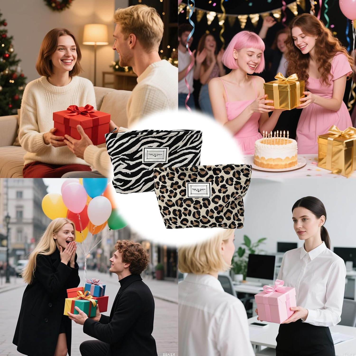 Leopard Print Cosmetic Bag, Canvas Makeup Bags, Multifunctional with Metal Zip, Spacious Cosmetic Bag for Women, Toilet Bag with Zebra Stripes, Pack of 2 image number 4