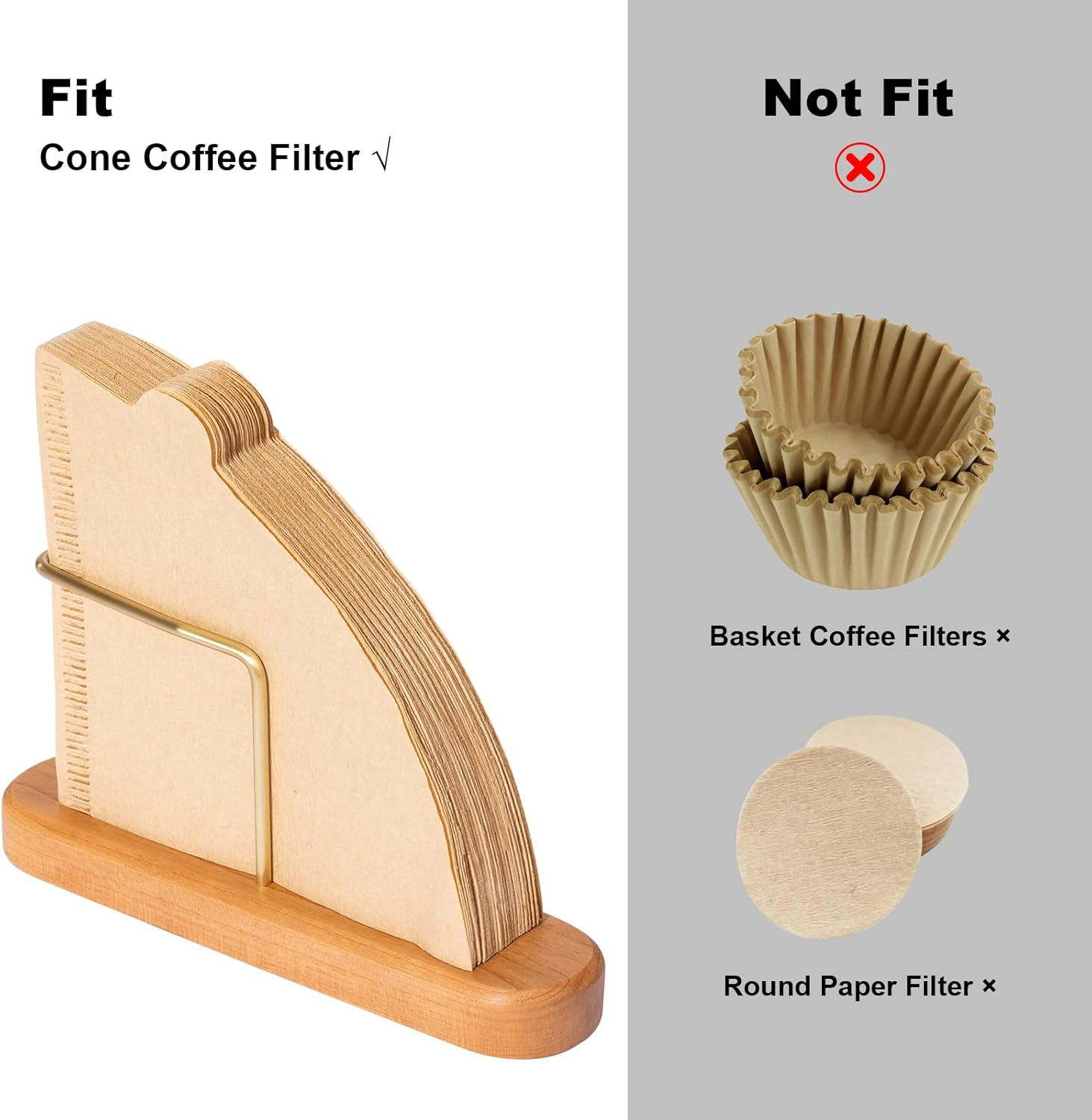 Coffee Filter Holder, Cherry Wood and Brass, V60 Cone Paper Coffee Filters Size 01 and 02, 40Pcs, 1 Count image number 1