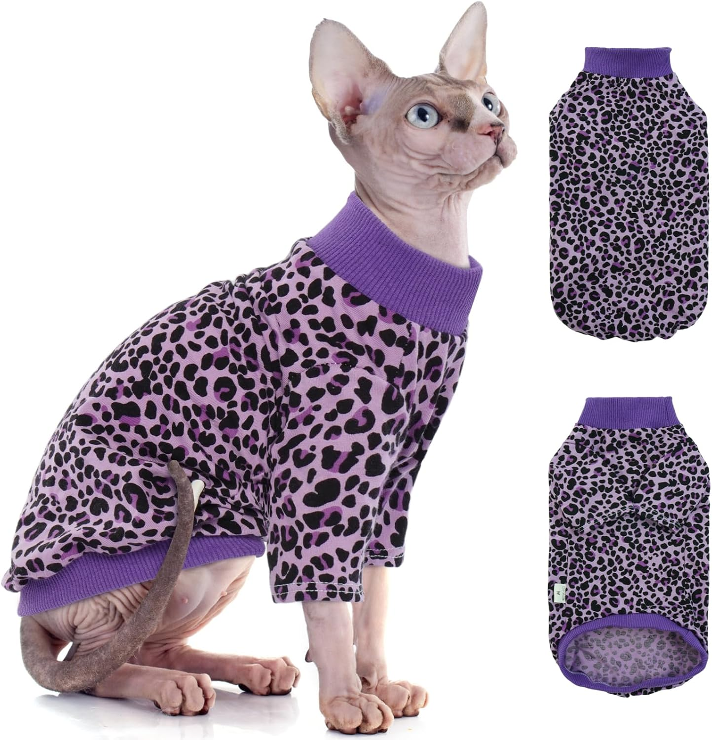 BRKURLEG Sphynx Hairless Cats Shirt Puppy Clothes Soft Cotton T-Shirts Cat Vest Pet Clothes, round Collar Vest Kitten Shirts, Cute Cats Pajamas(Purple, S)