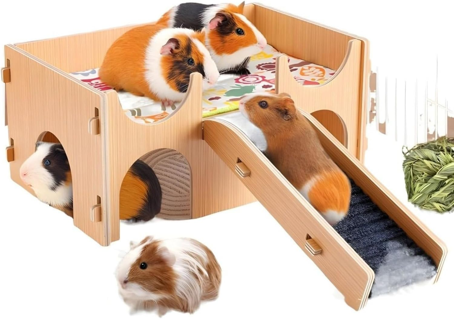 Guinea Pig Hideout,Wooden Hamster Castle with Stairs,Small Animal Houses Habitats for Guinea Pigs Hamsters Bunny Chinchillas Hedgehogs 15L X 9.8W X 7.1H in (Light Wood) image number 5
