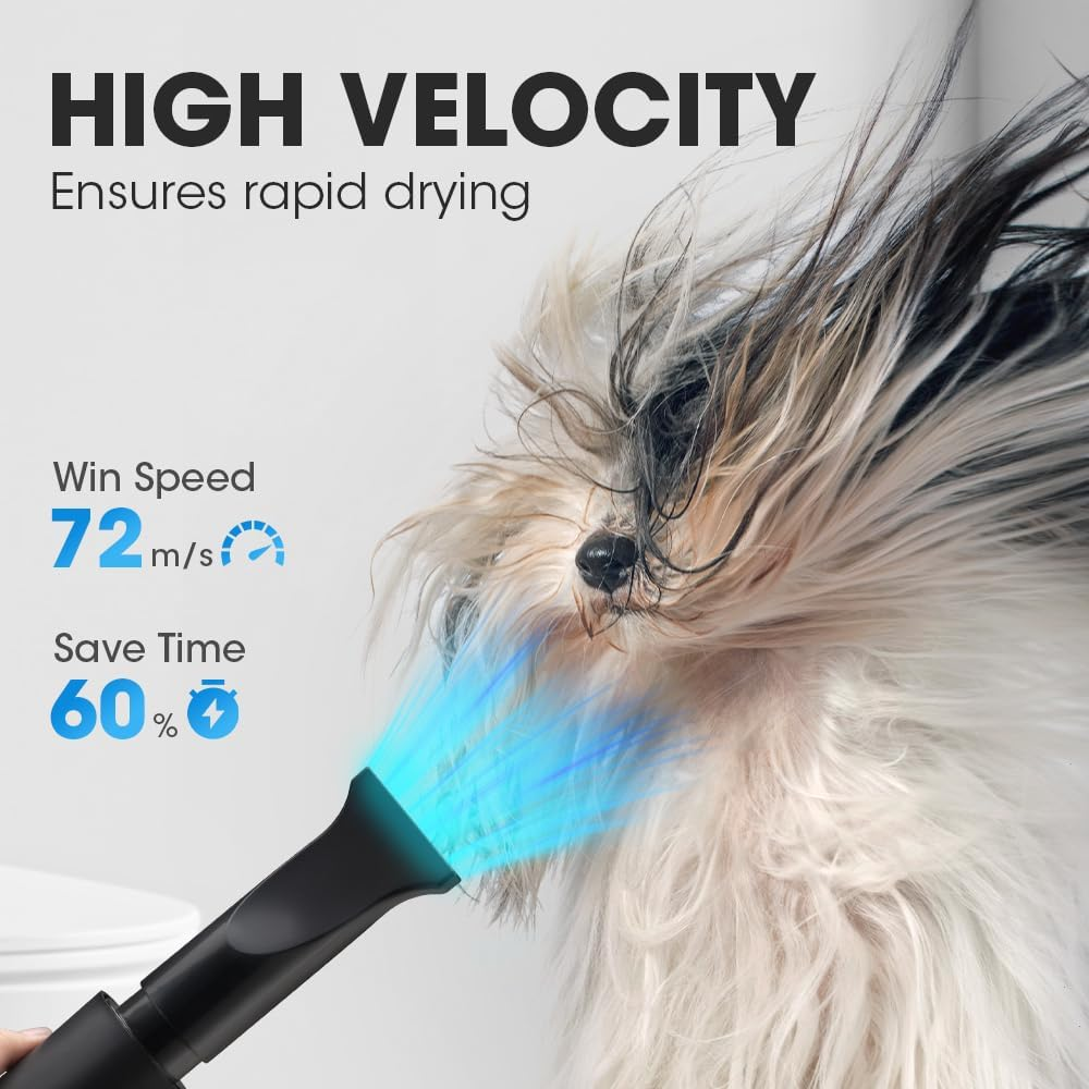 Petzly Dog Dryer for Pet Grooming, 3200W High Velocity Force Blow Pet Dryer, Adjustable Speed & Temperature Control Dog Blow Dryer, Quiet Dog Hair Dryer with 3 Nozzle image number 6