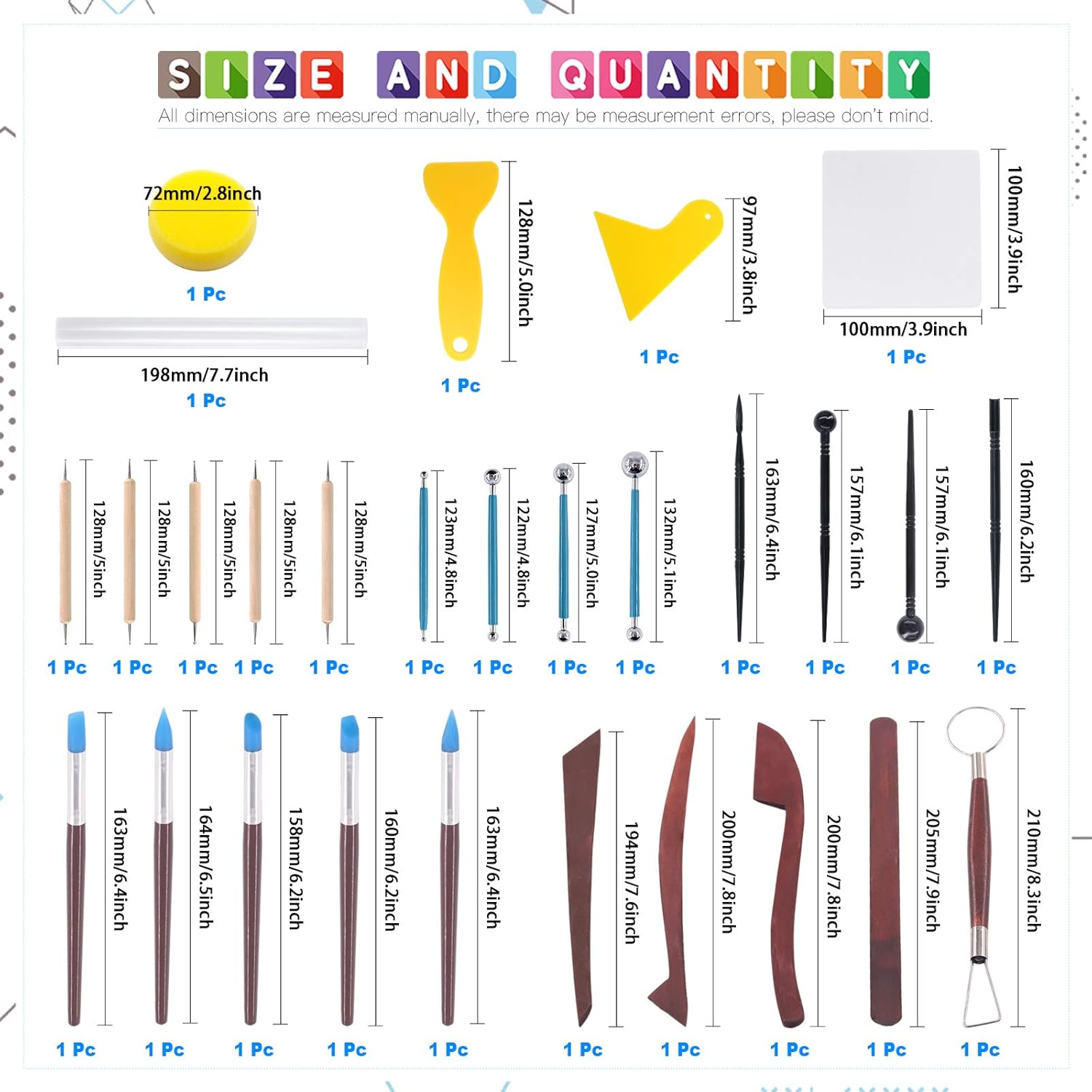 Glarks 28Pcs Carving Modeling Clay Sculpting Tools Set Including Plastic Modeling Tools, Dual-End Dotting Clay Tools, Ball Stylus, Silicone Tip Pens and Sculpture Knives for Embossing Art, Coloring image number 1