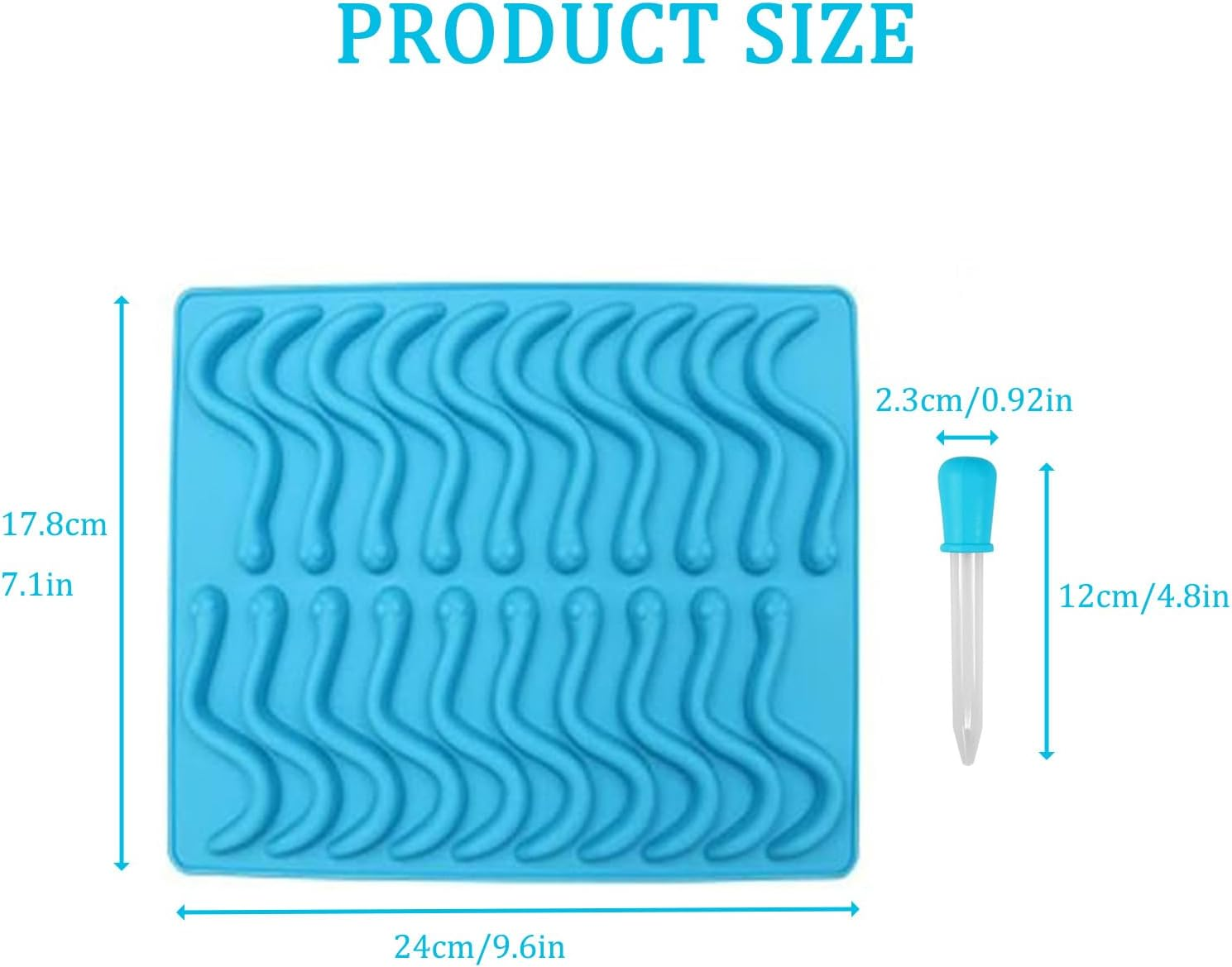 Sky Blue Silicone Gummy Mold - Dishwasher-Safe, Non-Toxic Food Grade (-40℃-230℃) for Kids Vitamin Candy, Fishing Lures Jelly Snakes Worms, Oven/Freezer image number 2