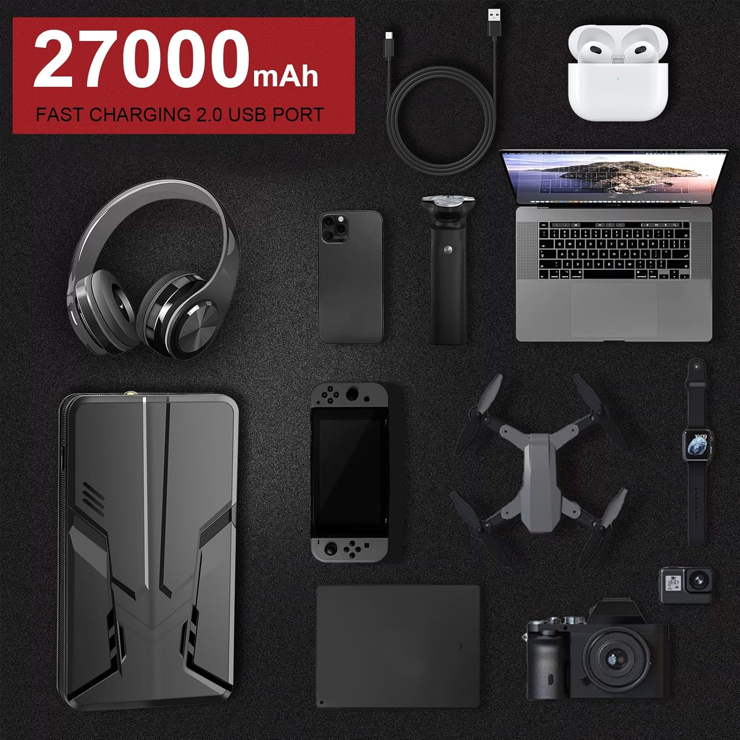 Aryee Jump Starter 6000A Peak 12V 27000Mah Portable Car Auto Jump Starter Power Pack for up to 5.0L Gas & 2.0L Diesel Engines Portable Power Bank Charger with Type-C image number 6