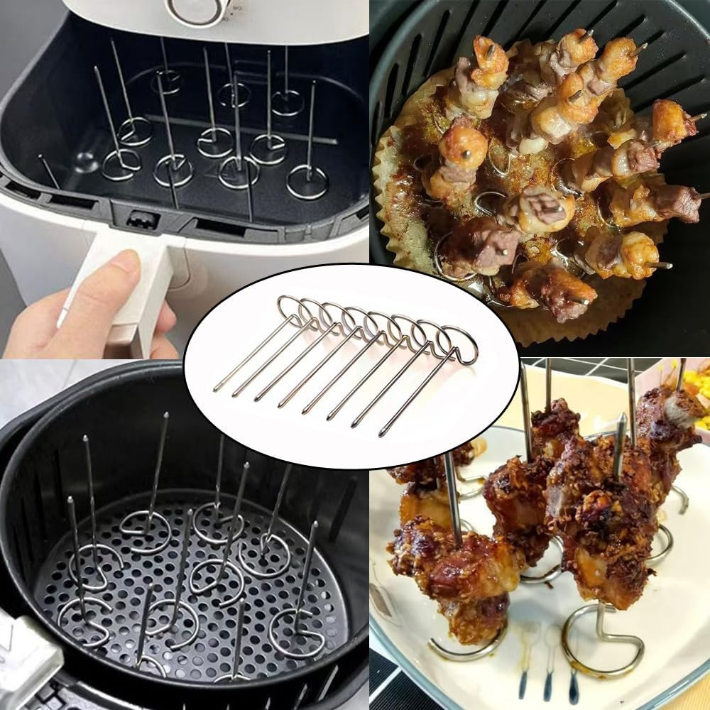 10 Pack Air Fryer Skewers Mini Kabob Skewer Stand Stainless Steel Sticks Vertical Holder for Ninja Foodi Instant Pot Toaster Oven Grilling Kitchen Kebab BBQ Shrimp Steak Veggie Chicken image number 1