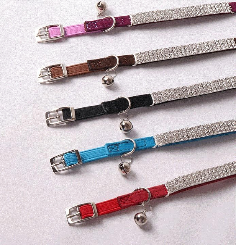 Cat Collar Rhinestone Jewelry PU Leather Suede Adjustableelastic Strap Kitten Puppy Bling Diamante Collar (Red, 1.0 * 28CM) image number 5